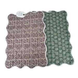 Threshold Reversible Fabric Placemats Scalloped Edge Green Maroon Set 6 NWT